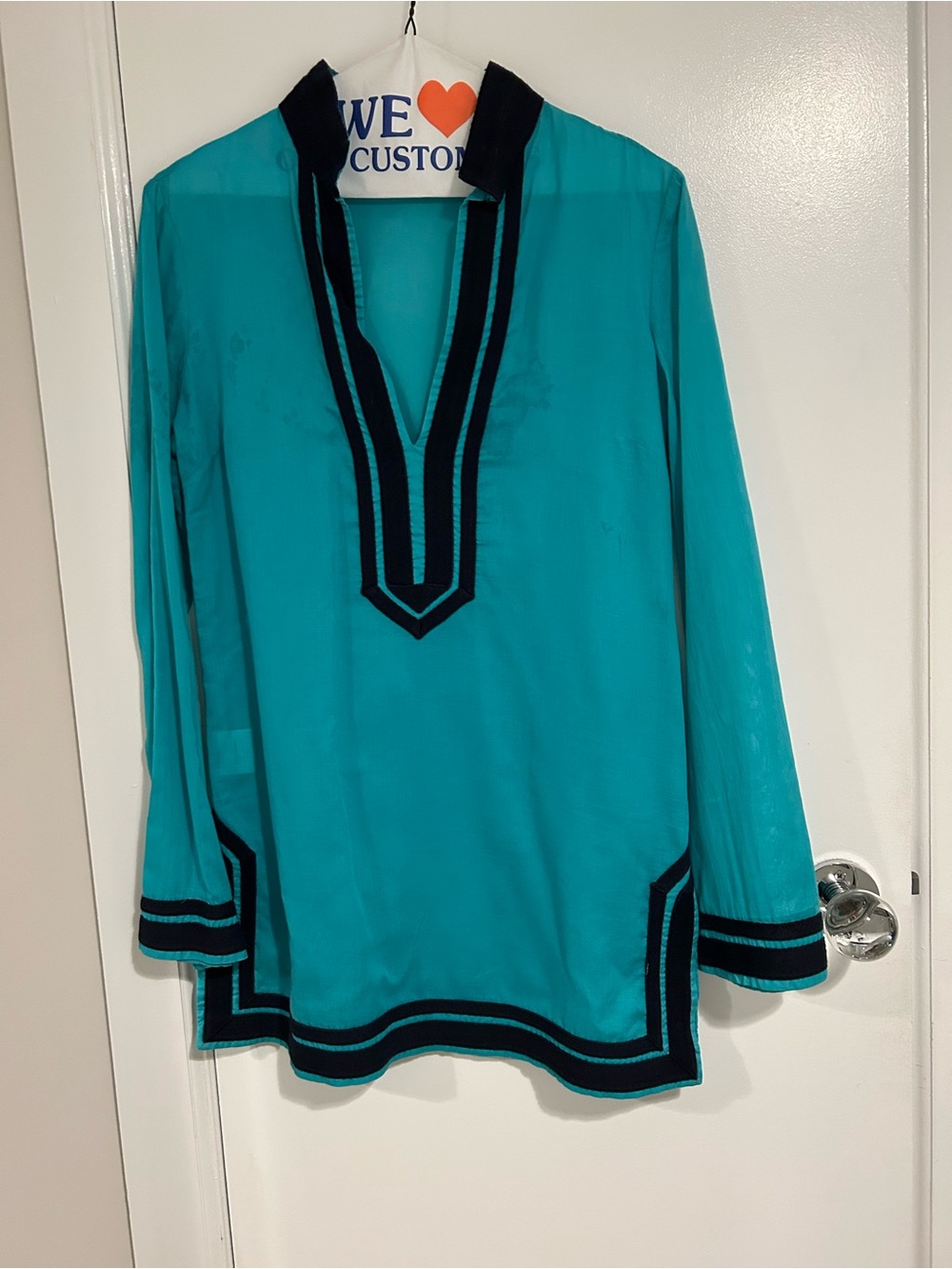 Tory Burch Teal Tunic with Navy Trim